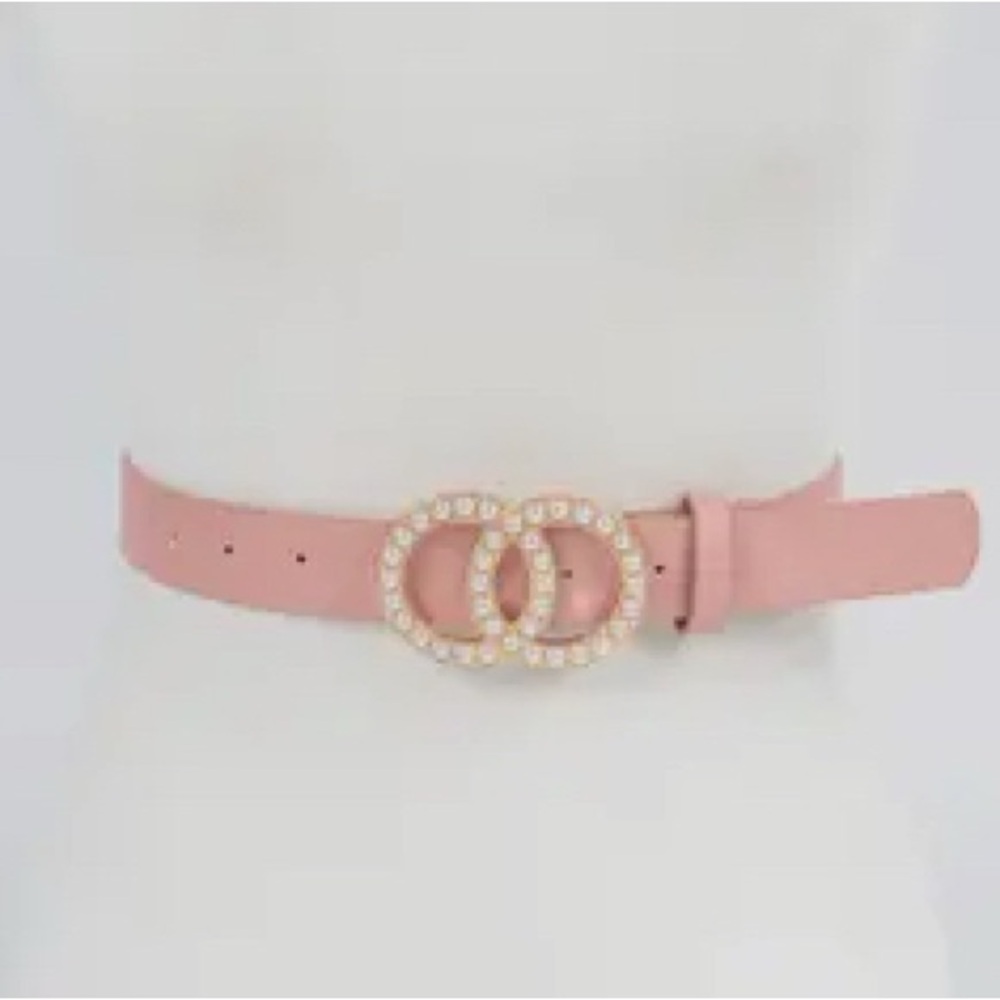 1301.  Elegant Pink Belt with Pearl Buckle
